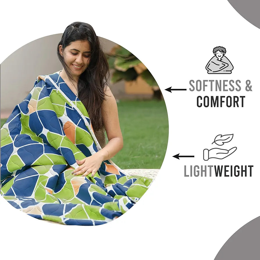 Divine Casa 120 GSM Microfiber Reversible Comforter Single Bed for Summer Blankets TC - 120 Colour Lichen Green