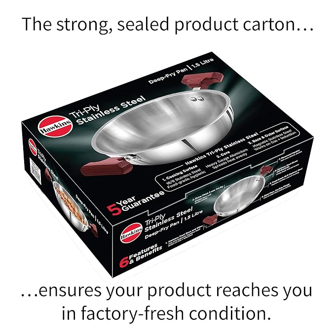 Hawkins 1.5 Litre Deep Fry Pan Triply Stainless Steel Kadai