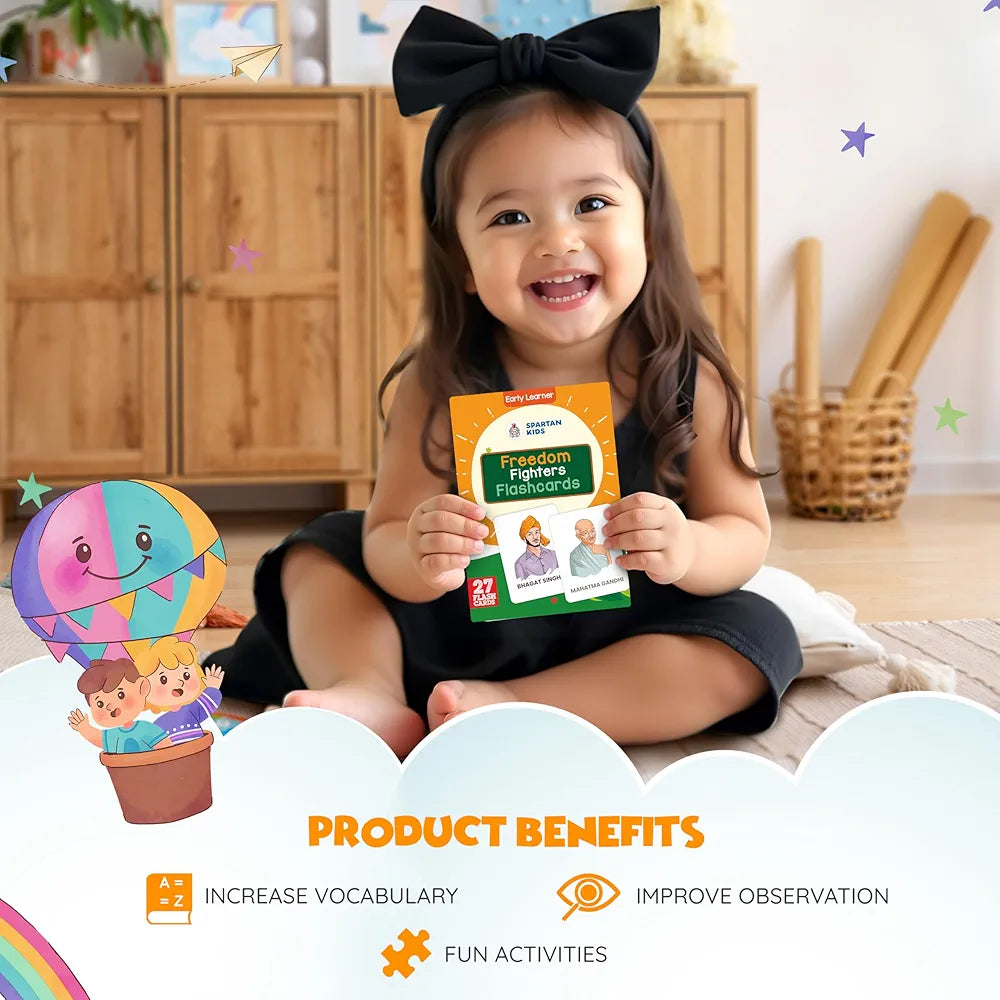 SPARTAN KIDS Freedom Fighters Flash Cards for Kids Cognitive_Skills| 27 Early Learning Flash Cards Easy & Fun Way of Learning 1 Year to 6 Years Babies