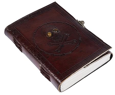 CraftShades- Handmade Leather Diary Embossed with Skull. Antique Lock Closure. Pefect for Artist Sketchbook, Scrapbook, Drawing, Writing etc. Brown Colour Size 5×7 inch (Skull)