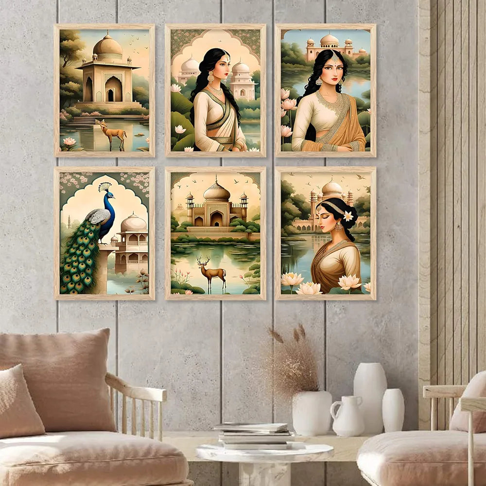 Kotart Premium Digital Traditional Art Paintings with Frame Home Decor Items Pack of 6
