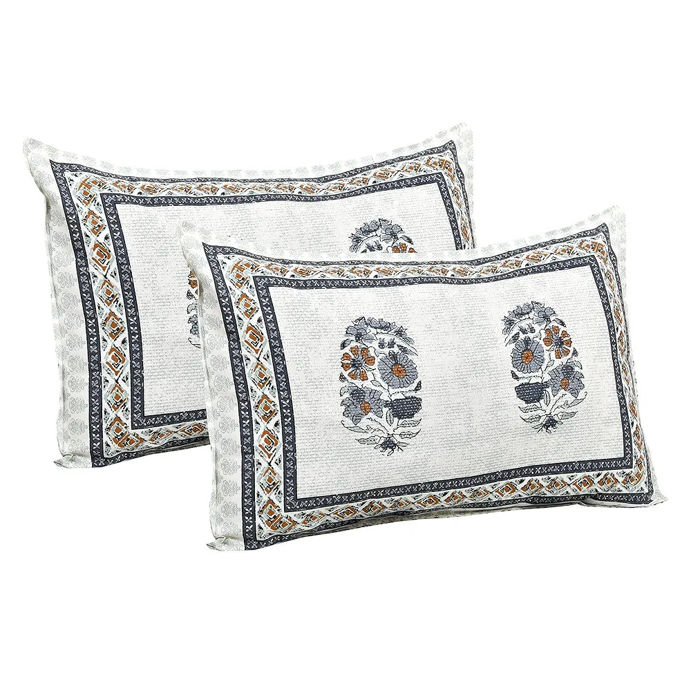 Kuber Industries Double Bedsheet with 2 Pillow Covers 160 TC Premium Cotton Dezier Flower Boota Blue