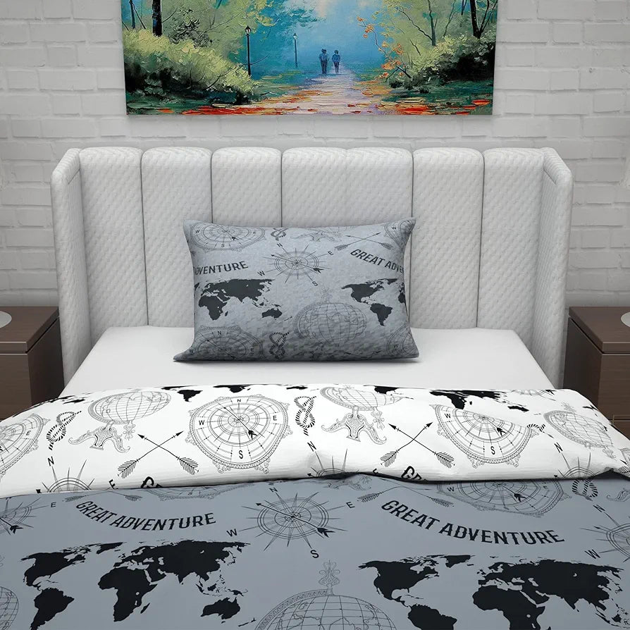 Divine Casa Microfiber Reversible Single Bed AC Duvet Cover with 1 Pillow Cover for Quilt/Comforter/Blanket Colour Grey & White