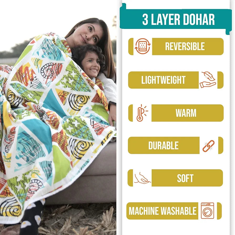 Divine Casa 100% Cotton Double Bed Dohar Lightweight AC Blanket Soft & Breathable Summer Quilt Colour Lime Punch