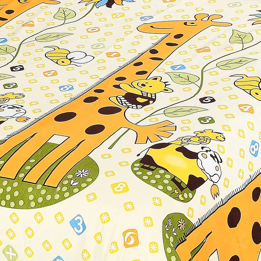 Fresh From Loom Bed Sheet Cartoon Printed Double Bed King Size Kids Bedsheet Yellow 144 TC Cream and Yellow