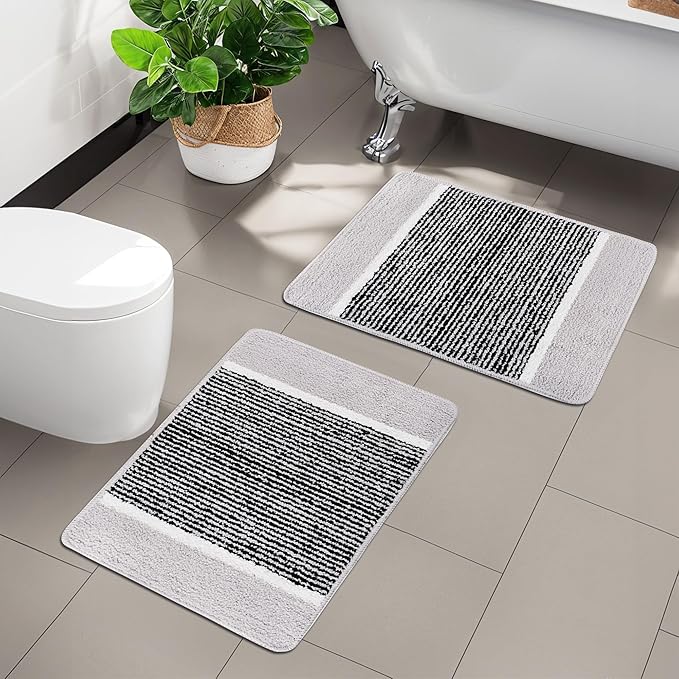 Kuber Industries Anti-Skid Water-Absorbent Door Mats for Home Micro Diamond Lining Light Grey