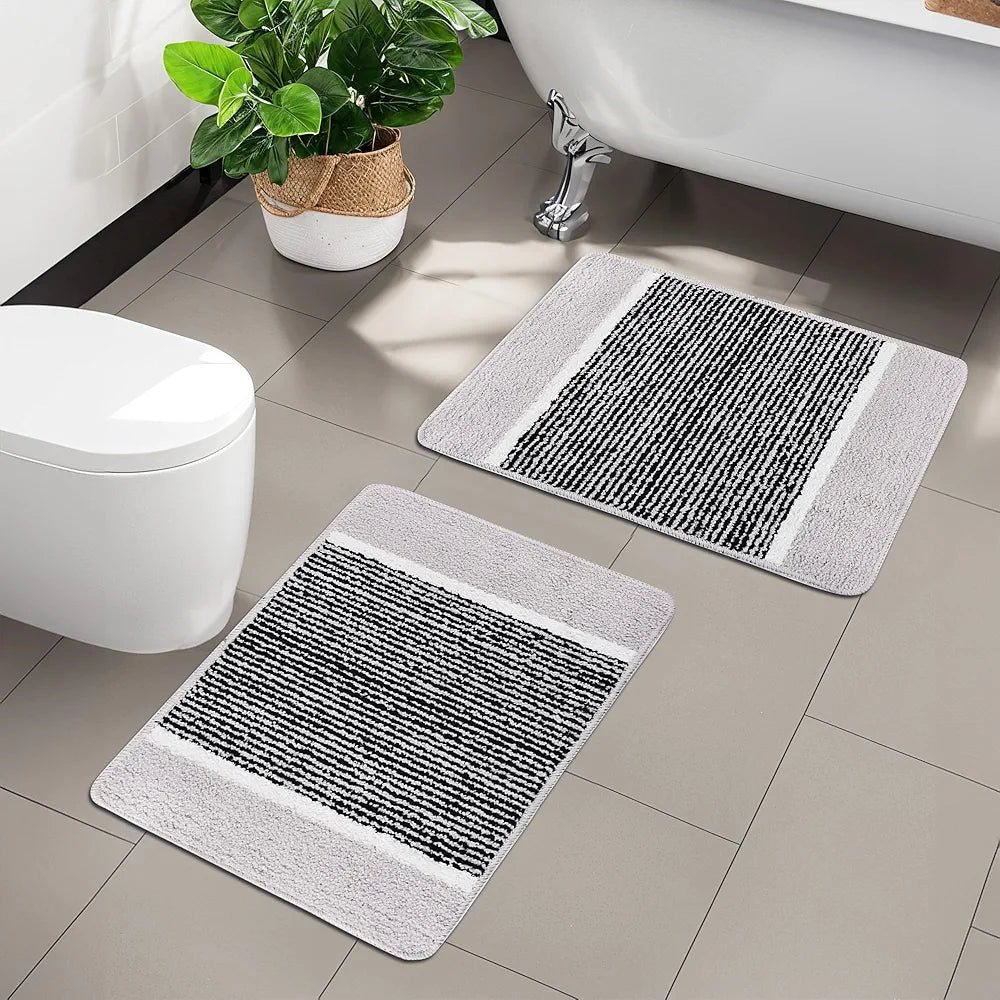Kuber Industries Anti-Skid Water-Absorbent Door Mats for Home Micro Diamond Lining Light Grey