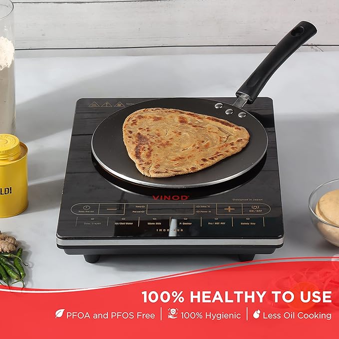 Vinod Zest Aluminium Non Stick Concave Tawa - 24cm | Roti/Chapati/Paratha/Dosa Tawa | 4mm Thick | Bakelite Handle