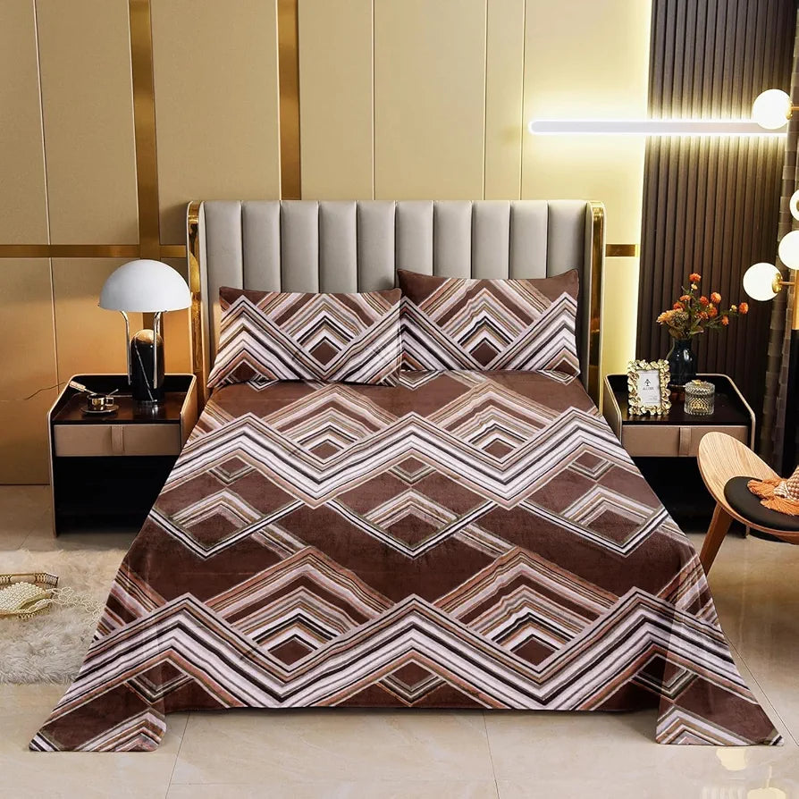 Cloth Fusion Warm Winter Bedsheet for Double Bed King Size with 2 Pillow Covers Zig Brown