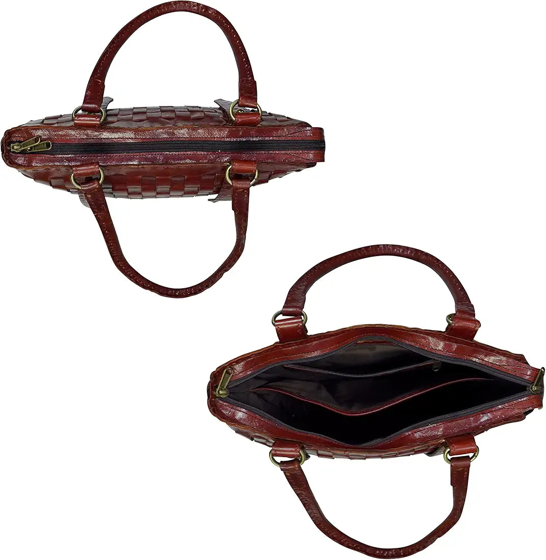 Goatter Genuine Leather Handmade Women's Tote Bag,Red Color