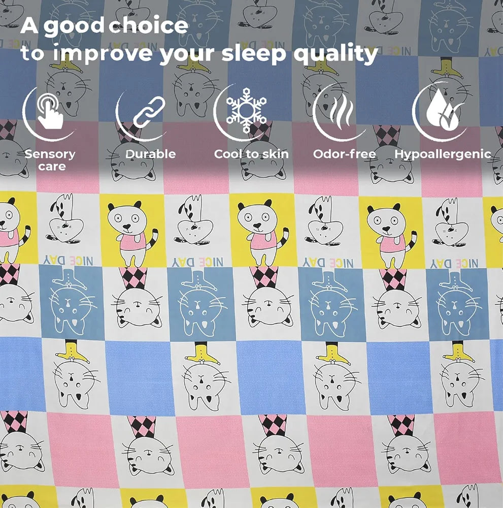 Fresh From Loom Hypoallergenic Glace Cotton Kids Elastic Fitted Bedsheet Rotary Printed Wrinkle Free With 2 Pillow Covers Aqua Pink 300 TC