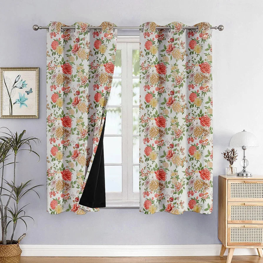 Cloth Fusion Blackout Printed Premium Window Curtains 5 Feet Long Set of 2 Lush Blooms