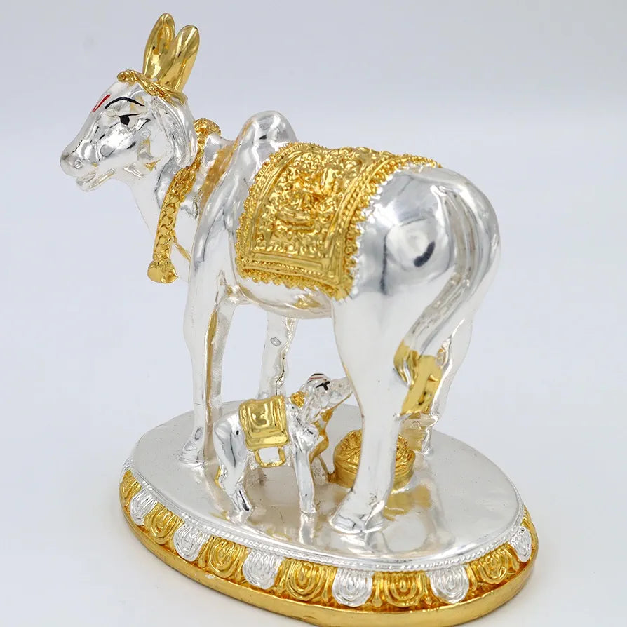 Jaipur Ace Kamdhenu Cow With Calf Statue Standard Size Golden Big Kamdhenu