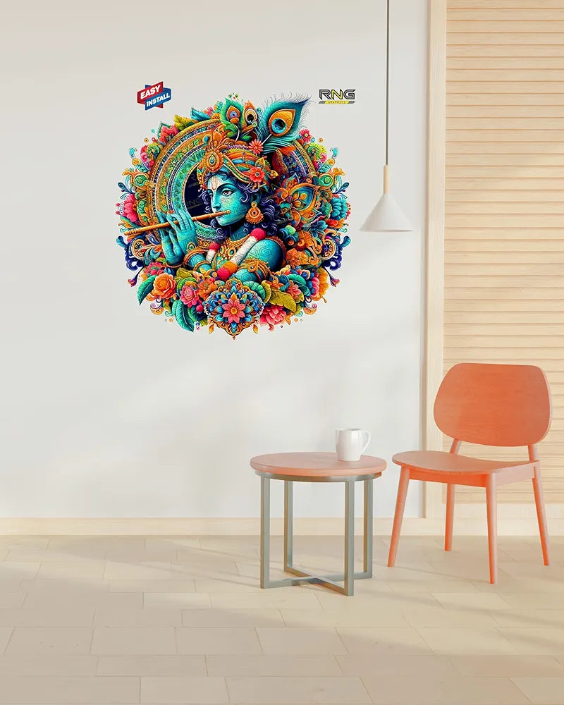 Rng Graphics Pvc Vinyl Vibrant Little Krishna Wall Art krishna Wall Sticker Multicolor 51 Cm X 48 cm DW-147L