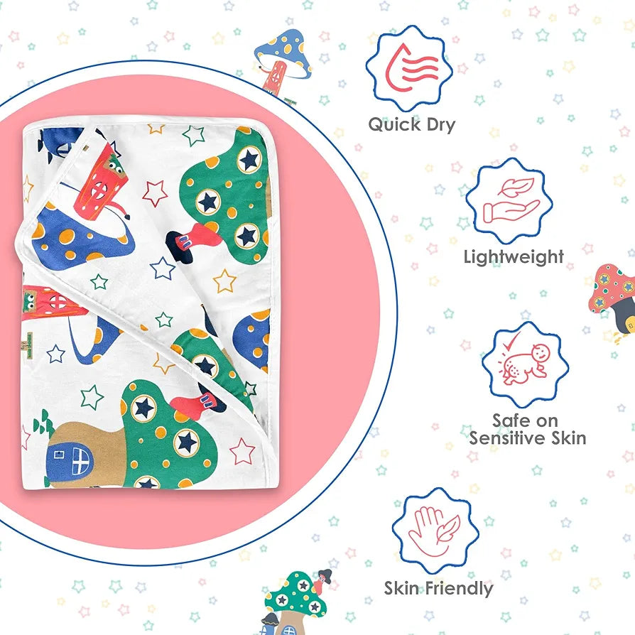 Divine Casa Pure Cotton Printed Single Dohar for Newborn Baby 120 GSM Soft & Lightweight Throw Blanket Colour Rosin White