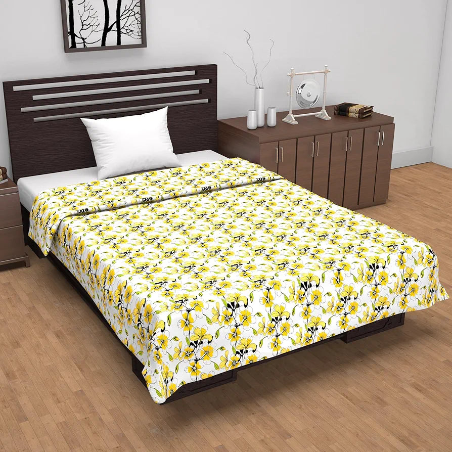 Divine Casa Floret 100% Cotton Single Dohar 120 GSM Soft & Lightweight Throw Blanket Colour Daffodil Yellow