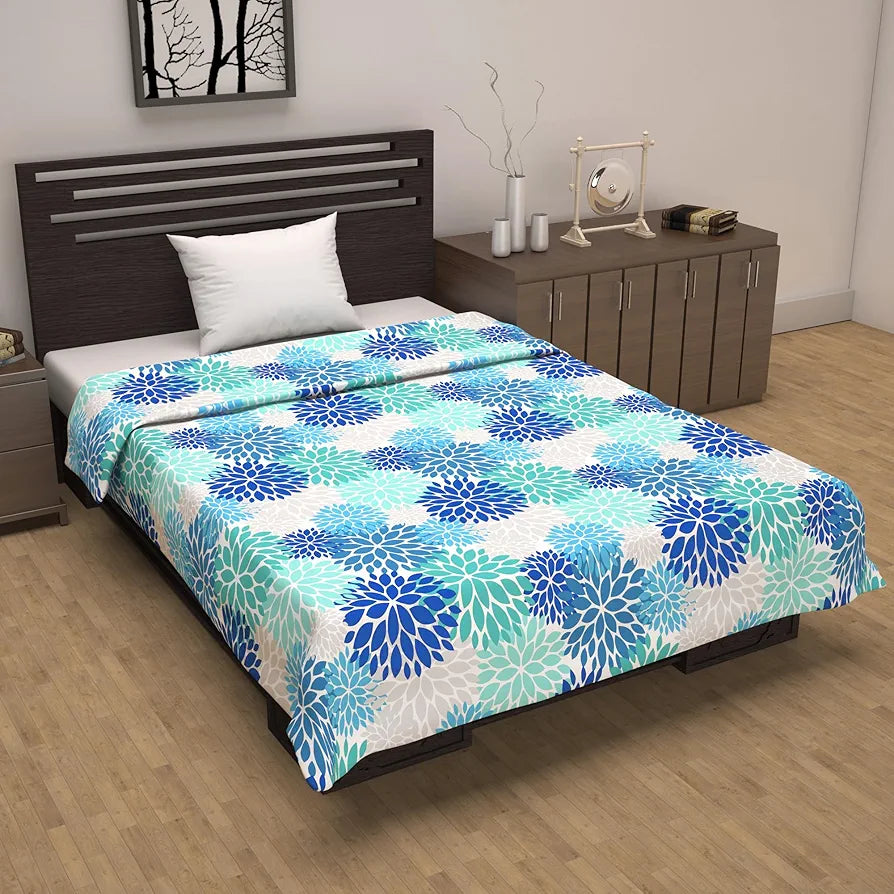 Divine Casa Floret 100% Cotton Single Dohar 120 GSM Soft & Lightweight Throw Blanket Colour Blue Aqua