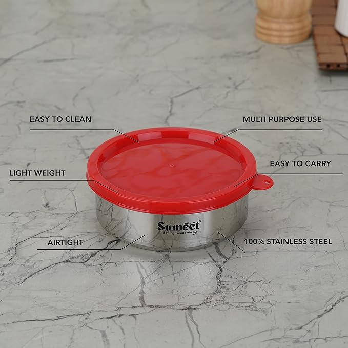 Sumeet Stainless Steel Airtight & Leak Proof Food Storage Container 400 ml 12Cm