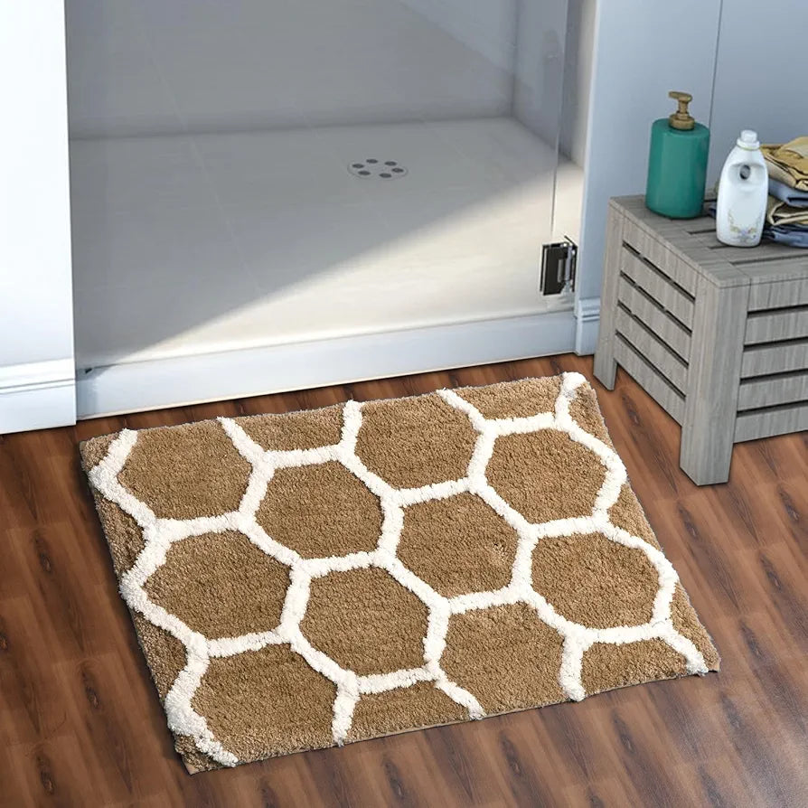 Aerohaven Abstract Modern Anti Slip Bathmat Coffee Colour Microfiber