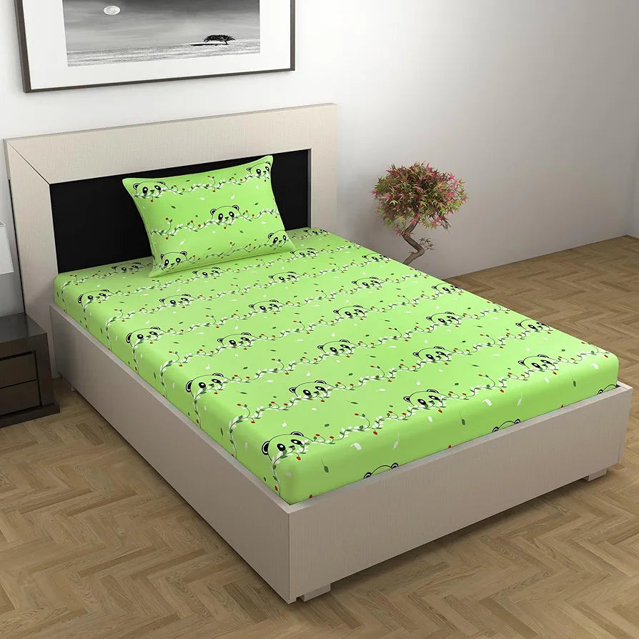 Divine Casa 144 TC 100% Cotton Single Bedsheet with 1 Pillow Cover Abstract Pattern Colour Ice Green