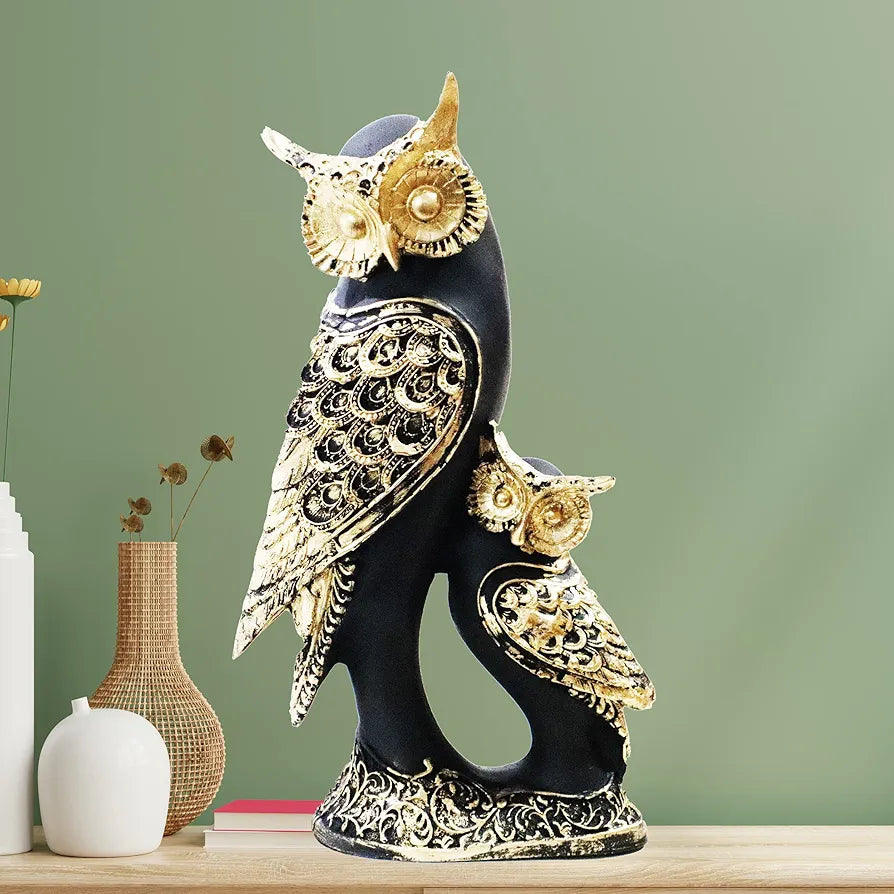 Jaipur Ace Marble Owl Showpiece/figurines Black Golden Owl