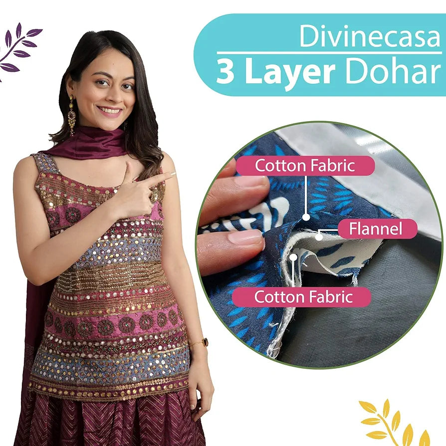 Divine Casa Pure Cotton Printed Single Dohar 120 GSM Soft & Lightweight Throw Blanket Colour Cosmic Sky