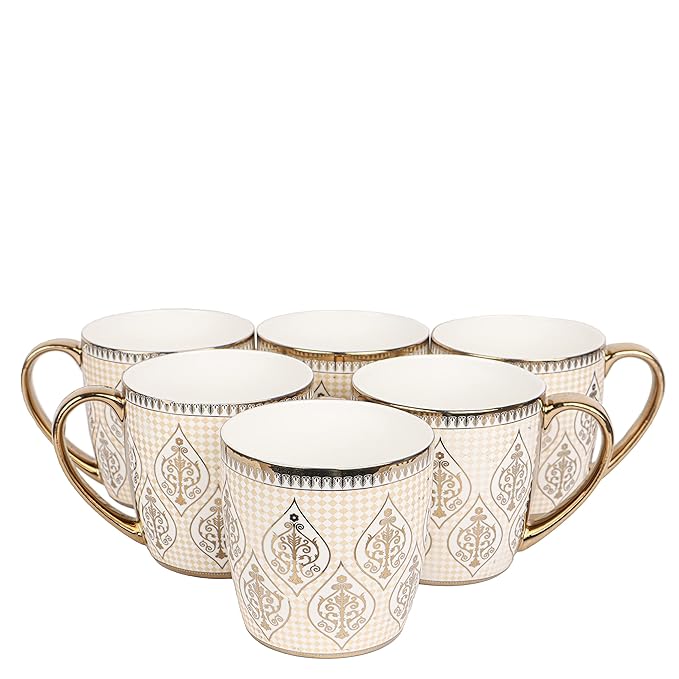 Femora Indian Ceramic Golden Line Tea Cup, Coffee Cup | 6 Pieces | 190 Ml | Not Microwave Safe