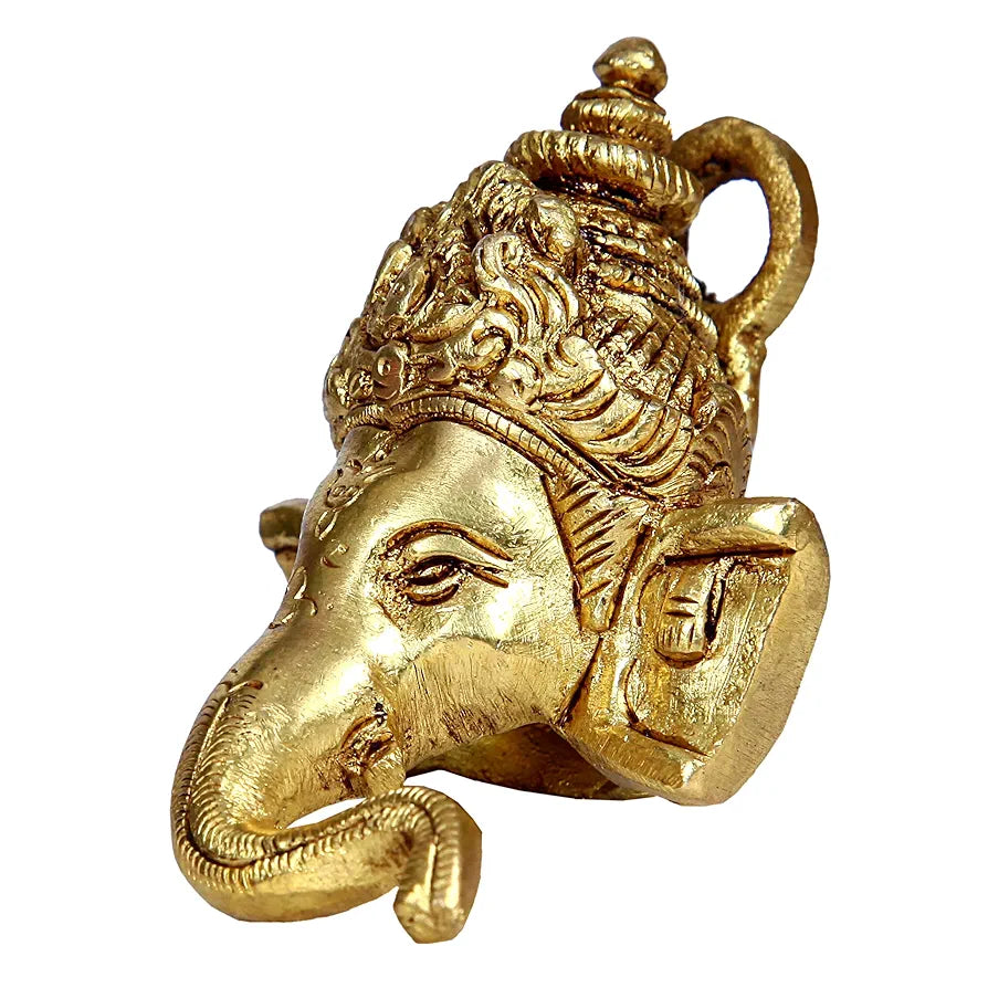 anciently Ganesh Face Wall Hanging | Brass Ganesha Idol Wall Hanging | Wall Hanging Ganesha 7cm Height, Gold Colour