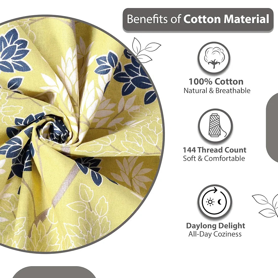 Divine Casa 144 TC 100% Cotton Bedsheet for Single Bed with 1 Pillow Cover Colour Lemon Drop