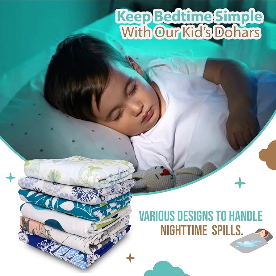 Divine Casa Floret 100% Cotton Single Kids Dohar 120 GSM Soft & Lightweight Throw Blanket Colour Meadow Green