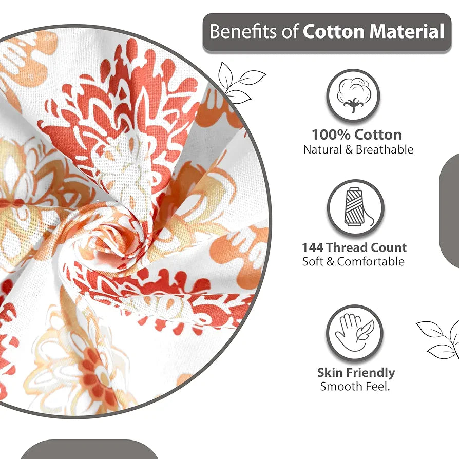 Divine Casa - 144 TC Super Soft 100% Cotton Bedsheet for Double Bed  144 Thread Count Colour Red Orange