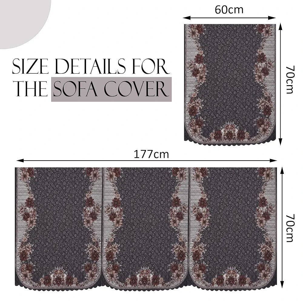 Kuber Industries Set of 10 Anti-Skid Sofa Cover 5-Seater Floral Print Dark Olive Green