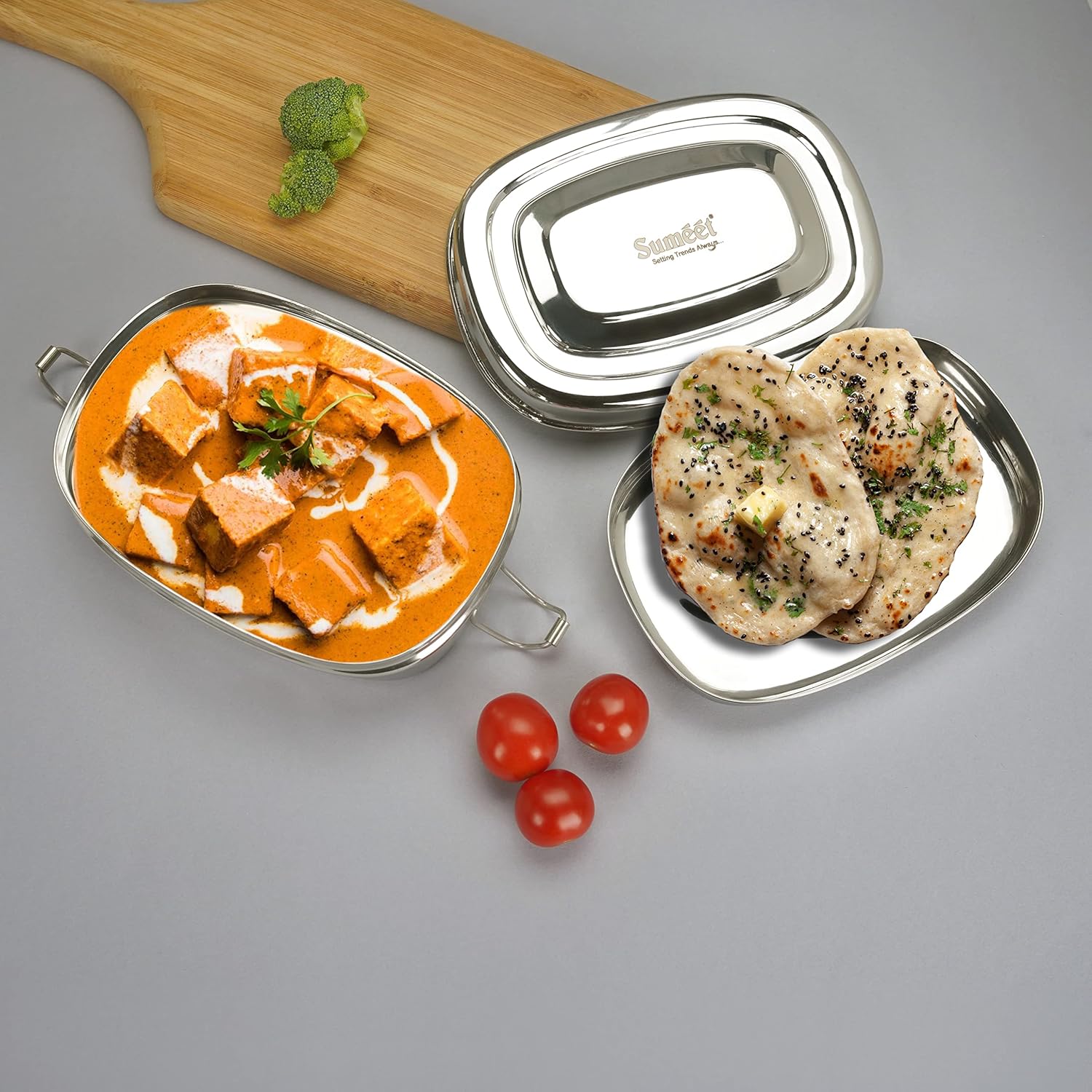 Sumeet Stainless Steel Rectangle Lunch Box/Tiffin 650 ml Silver