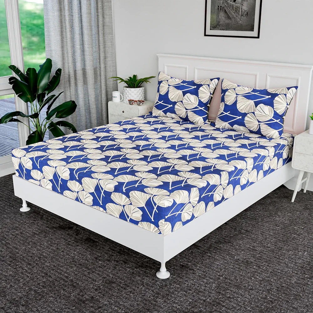 Kuber Industries Double Bedsheet with 2 Pillow Covers Cotton Double Bed Sheet Set Patta Double Bedsheet Blue