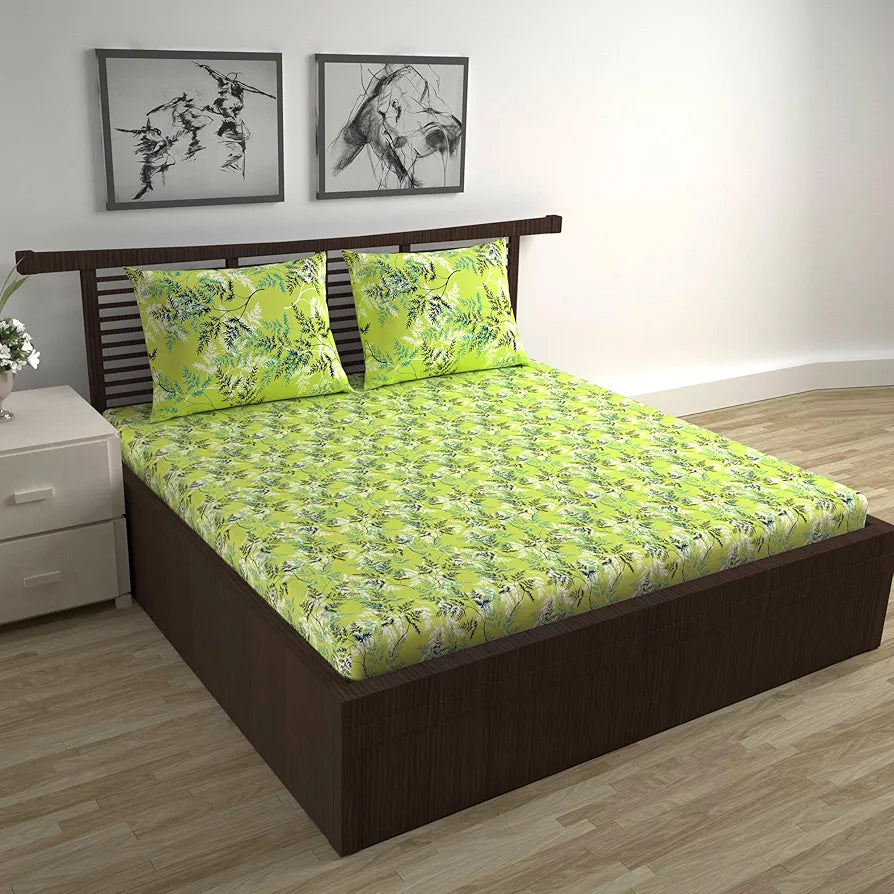 Divine Casa - 144 TC Super Soft 100% Cotton Bedsheet for Double Bed  144 Thread Count Colour Lime Breeze