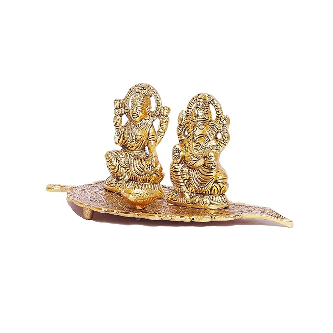KridayKraft Laxmi Ganesh Metal Statue Laxmi Ganesh Murti with Diya for Pooja