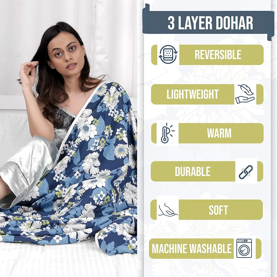 Divine Casa 120 GSM Microfiber Single Kids Dohar Soft & Lightweight Throw Blanket Floral Pattern Colour Galaxy Blue & White