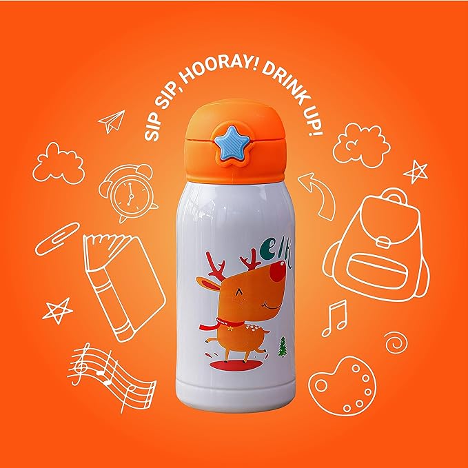 Femora Kids Elk Design Hot & Cold Thermosteel Water Bottle for Kids - 380 gms