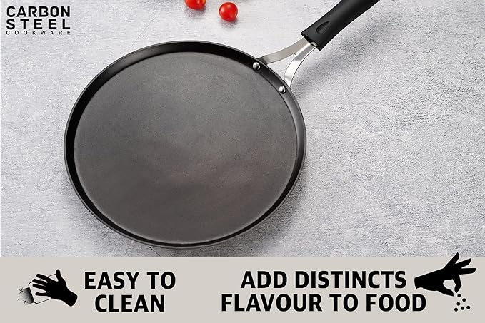 Sumeet Super Smooth Pre Seasoned Carbon Steel (Iron) Flat Dosa Tawa 29.5cm Black