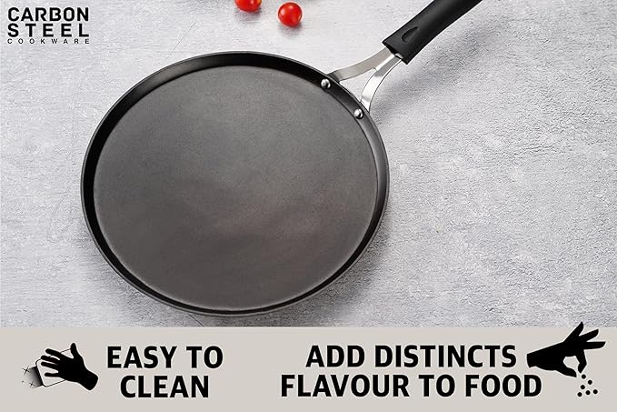 Sumeet Super Smooth Pre Seasoned Carbon Steel (Iron) Flat Tawa for Dosa 26cm Black