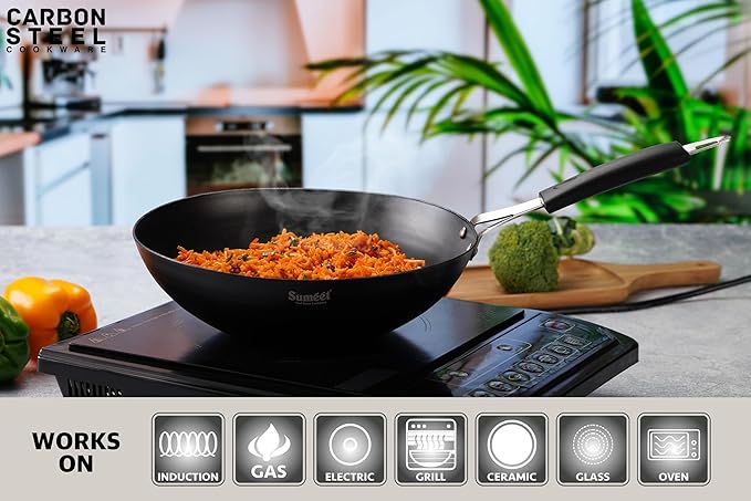 Sumeet Super Smooth Pre Seasoned Carbon Steel (Iron) Deep 25cm 2250ml Black