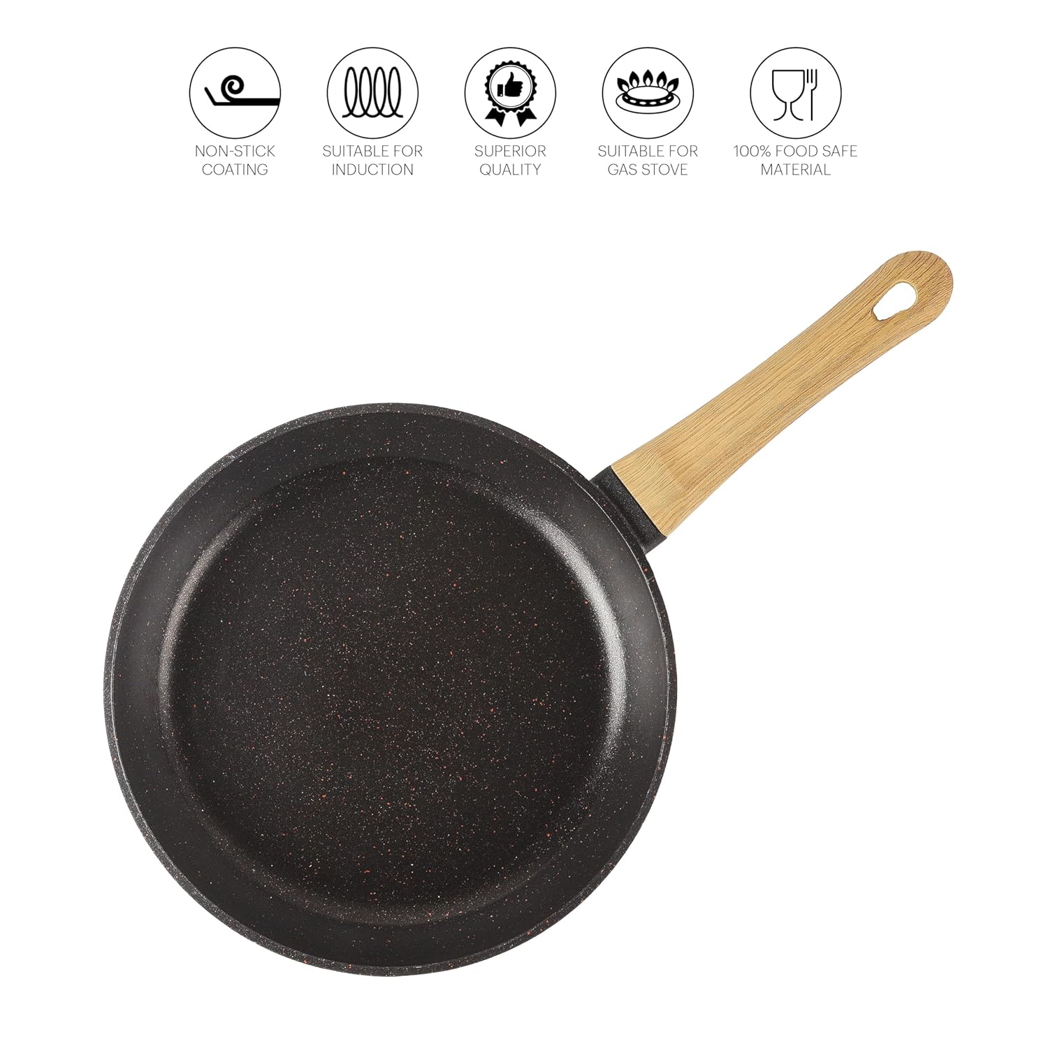 Cello Castello Die Cast Induction Taper Aluminium Fry Pan | Induction Base Fry Pan | Wooden Handle