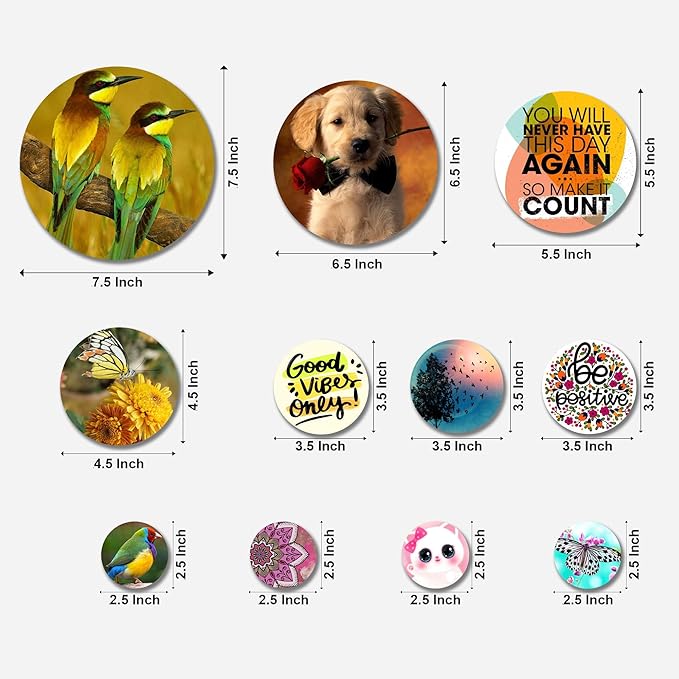 Artvibes Designer Mdf Wooden Wall Hanging Decoration Item for Home | Wall Decorative Items | Pack of 11 Pieces