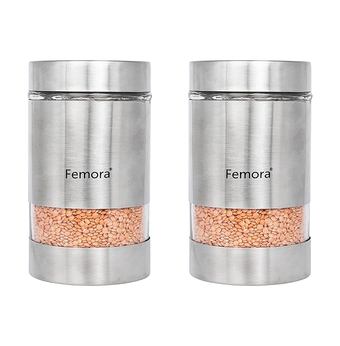 Femora Metallic Clear Glass Kitchen Storage Jar | 1000 Ml | Set of 2
