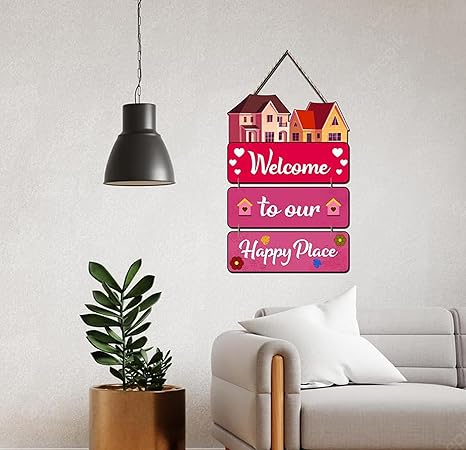 Angel Infinite Welcome To Our Happy Place Wooden Wall Hanging For Home Decor (Design4)