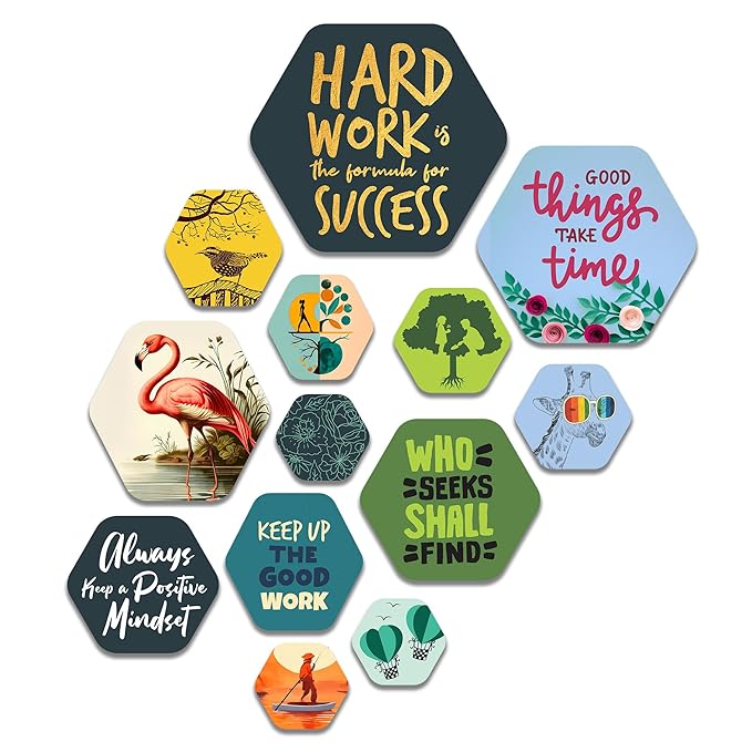 Artvibes Designer Wooden Wall Hanging Decoration for Home | Quotes Decor Item | Pack of 13 Pieces