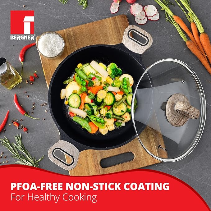 Bergner Ultimate Non Stick Casserole/briyani Pot/handi With Glass Lid | 28 Cm | 6 Litres