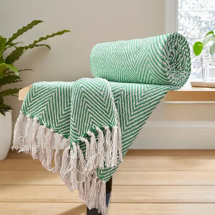 Sajavat Home Hand Knitted Pure Cotton 3 Seater Sofa Throw Colour Green