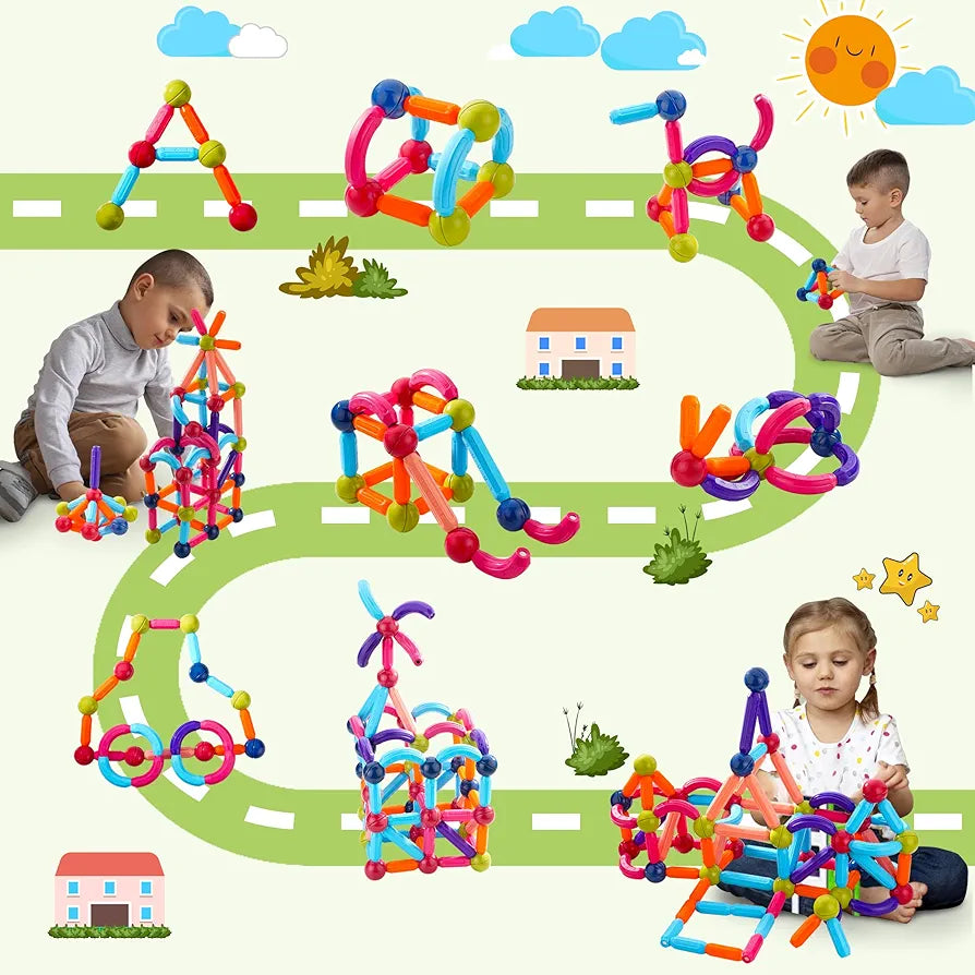 SPARTAN KIDS Magnetic Building Sticks Blocks  Learning Sticks and Balls, Educational Magnet Building Blocks, Activities Toys for Toddlers, for 3+ Years Old