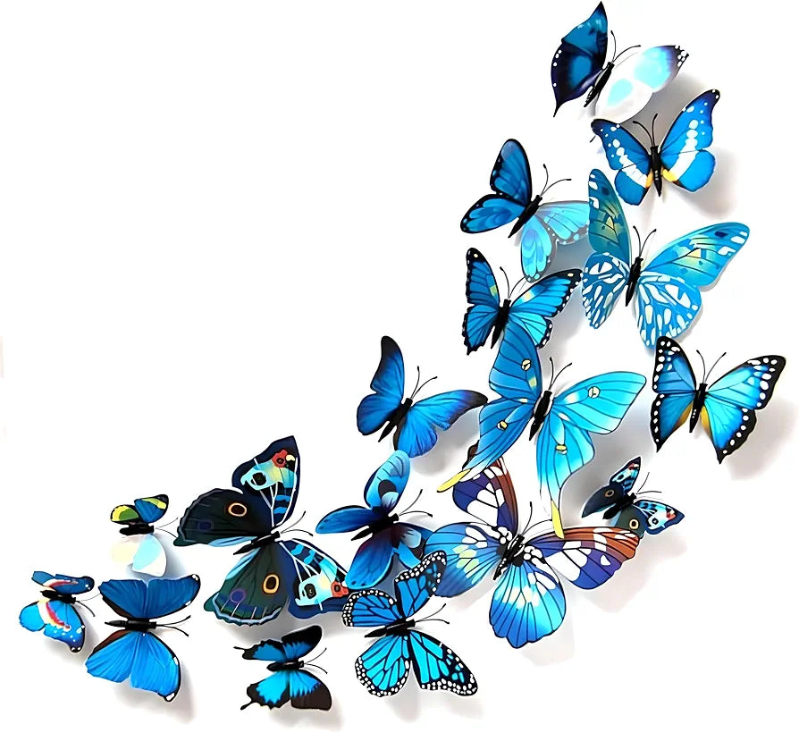 Jaamso Royals 3d Butterfly Stickers for Wall 12 Piece Pack of 1 Blue 90CM X 90CM